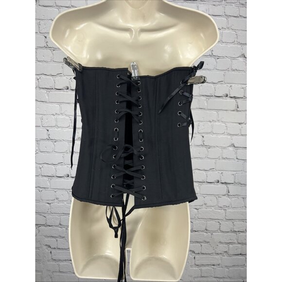 Timeless Trends Black Lace Up Wool OverBust Corset Hourglass Silhouette 28 M - Picture 2 of 11